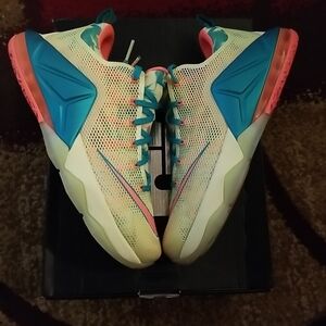 Nike LeBron XII Low PRM White and Bright Mango Sneakers